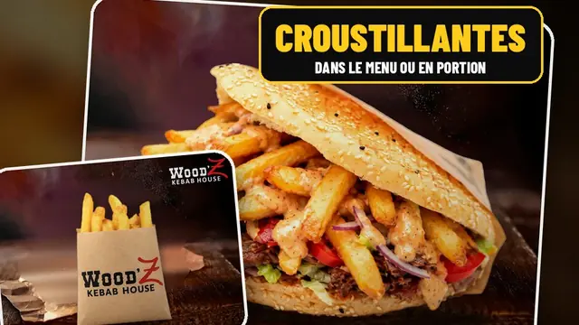 Frites croustillantes servies avec un döner d'entrecôte WoodZ Kebab House