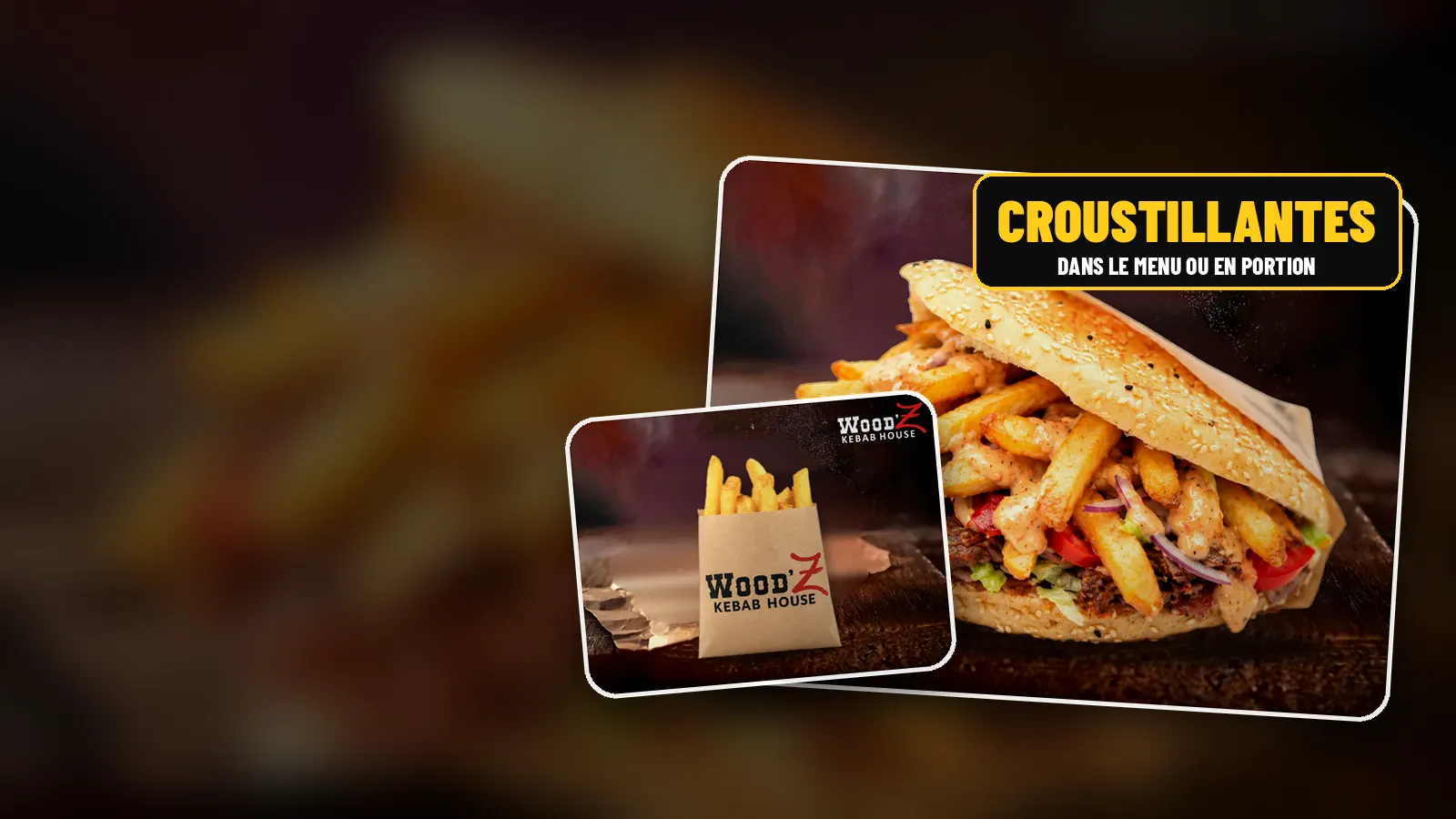 Frites croustillantes servies avec un döner d'entrecôte WoodZ Kebab House Frites croustillantes servies avec un döner d'entrecôte WoodZ Kebab House