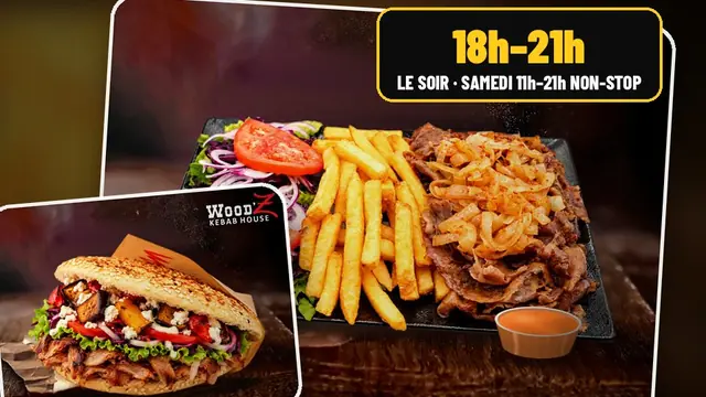 Le WoodZ Kebab House d'Illzach en soirée, rue des Trois Frontières, secteur Île Napoléon