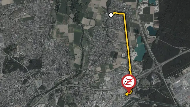 Carte du trajet entre Baldersheim et le WoodZ Kebab House d'Illzach par la D201