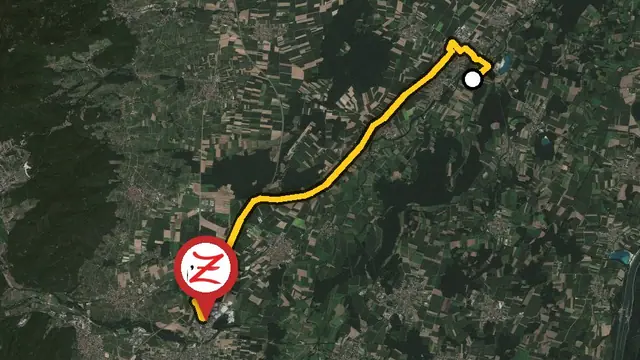 Trajet en voiture de Benfeld au WoodZ Kebab House de Sélestat par la D 1083 et l'A35, sortie 16