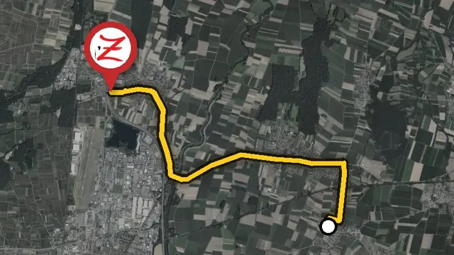 Trajet par la D45 et la D4 entre Bischwihr et le WoodZ Kebab House de Houssen