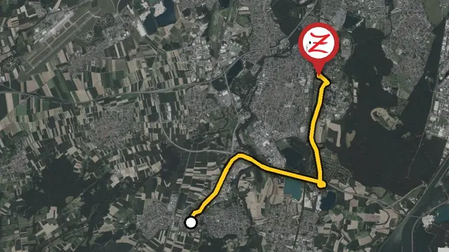 Carte du trajet entre Fegersheim et le WoodZ Kebab House d'Illkirch par la M 221 et la M 468