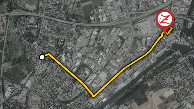 Trajet entre le quartier de Modenheim et le WoodZ Kebab House d'Illzach, secteur Île Napoléon