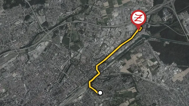 Carte du trajet entre Riedisheim et le WoodZ Kebab House d'Illzach par la D56 et la D66
