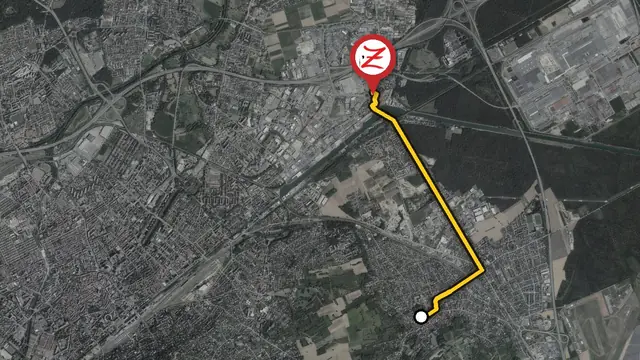 Carte du trajet entre le centre de Rixheim et le WoodZ Kebab House d'Illzach par la D56 et la D201