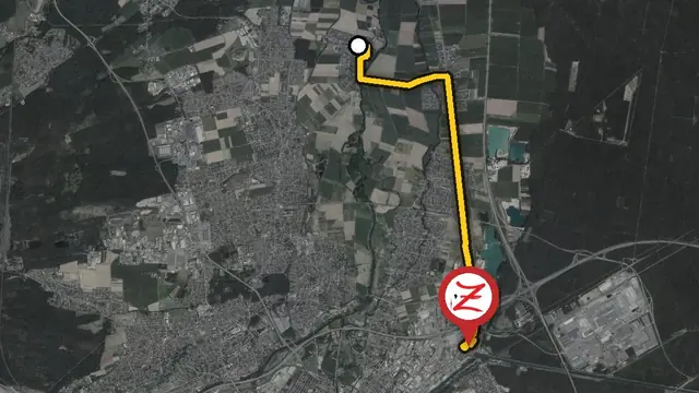Carte du trajet entre Ruelisheim et le WoodZ Kebab House d'Illzach par la D20 et la D201
