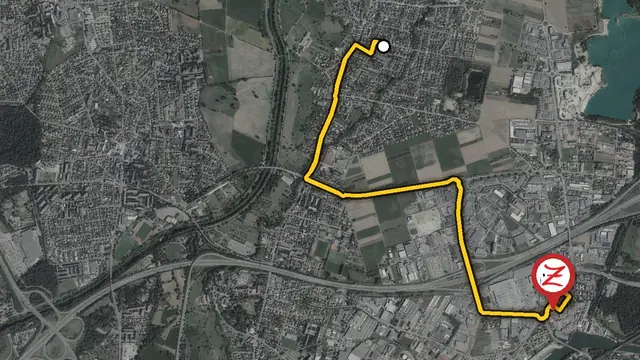 Carte du trajet en voiture entre Sausheim et le WoodZ Kebab House d'Illzach, rue des Trois Frontières