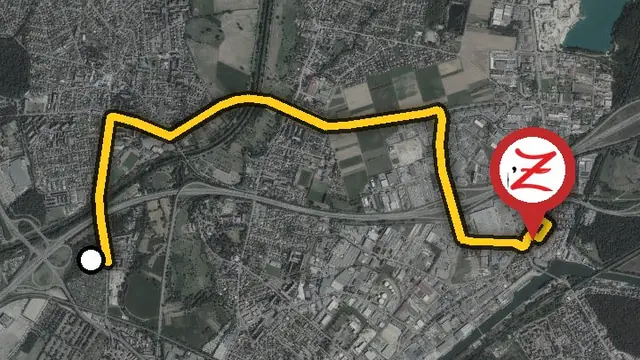 Carte du trajet entre le quartier des Quatre-Saisons, rue de Mulhouse, et le WoodZ Kebab House d'Illzach