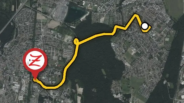 Carte du trajet par la rue de la Ganzau entre le Neuhof et le WoodZ Kebab House d'Illkirch