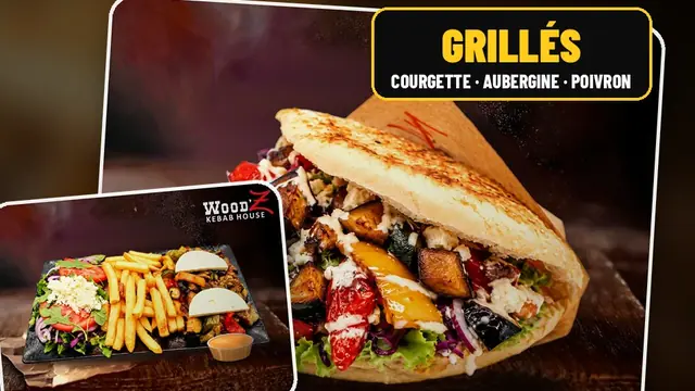 Mélange de légumes grillés, courgette, aubergine et poivron, avec crudités fraîches dans un sandwich WoodZ
