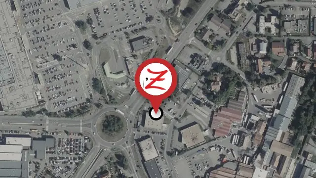 Plan de l'Île Napoléon avec le centre commercial, les hôtels de la rue des Trois Frontières et le WoodZ Kebab House d'Illzach