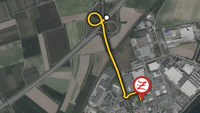 Trajet en voiture entre la sortie 16 de l'A35 (échangeur de Maison-Rouge) et le WoodZ Kebab House de Sélestat