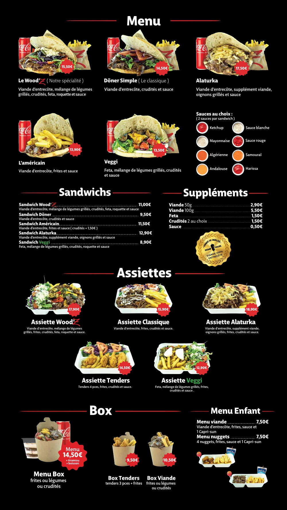 Carte complète WoodZ Kebab House 2025
