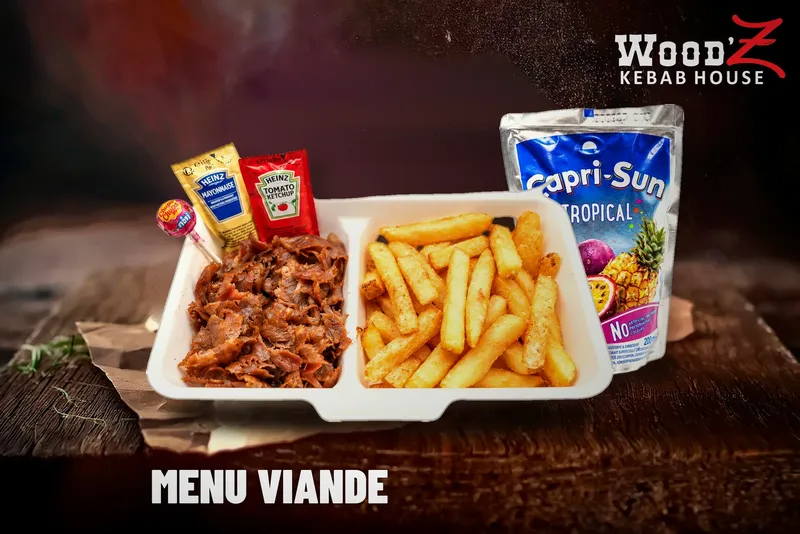 Menu enfant viande : Entrecôte, frites, sauce, 1 Capri-Sun